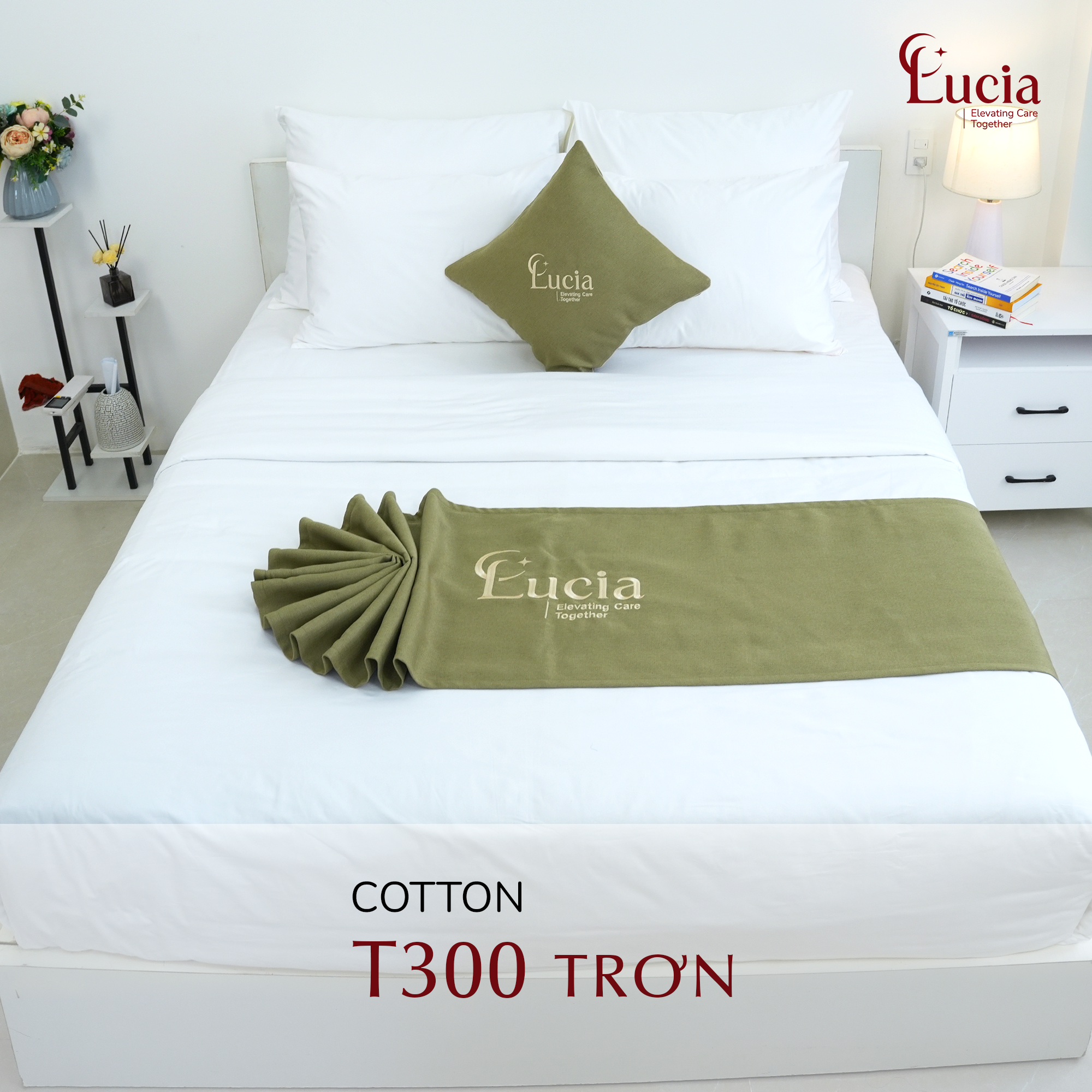 Chăn ga gối Vải Cotton T300 trơn