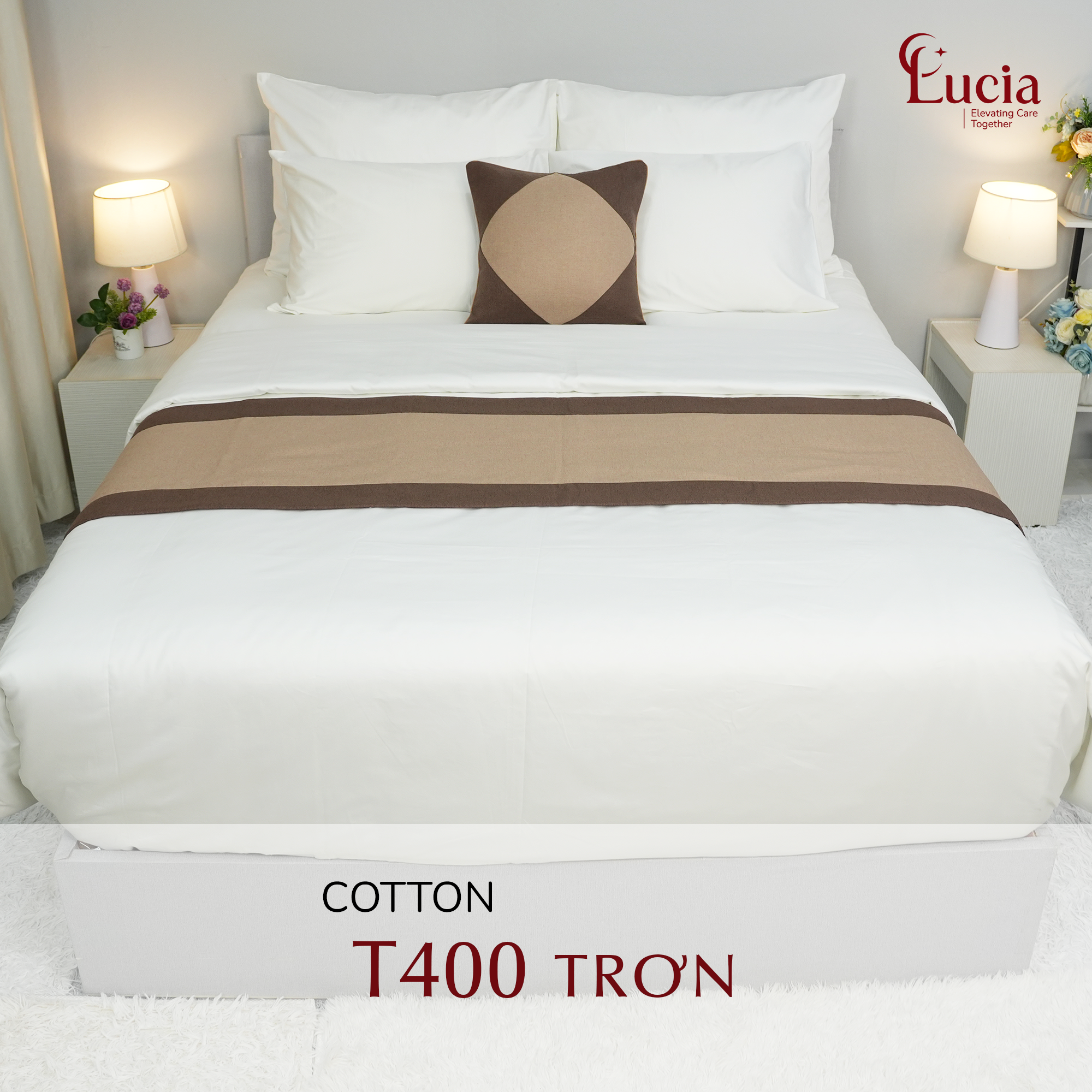 Chăn Ga Gối Vải Cotton T400 Trắng Trơn