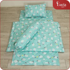 Bộ Nệm Gối bé đi học | Cotton Satin Hàn Quốc | Cừu xanh