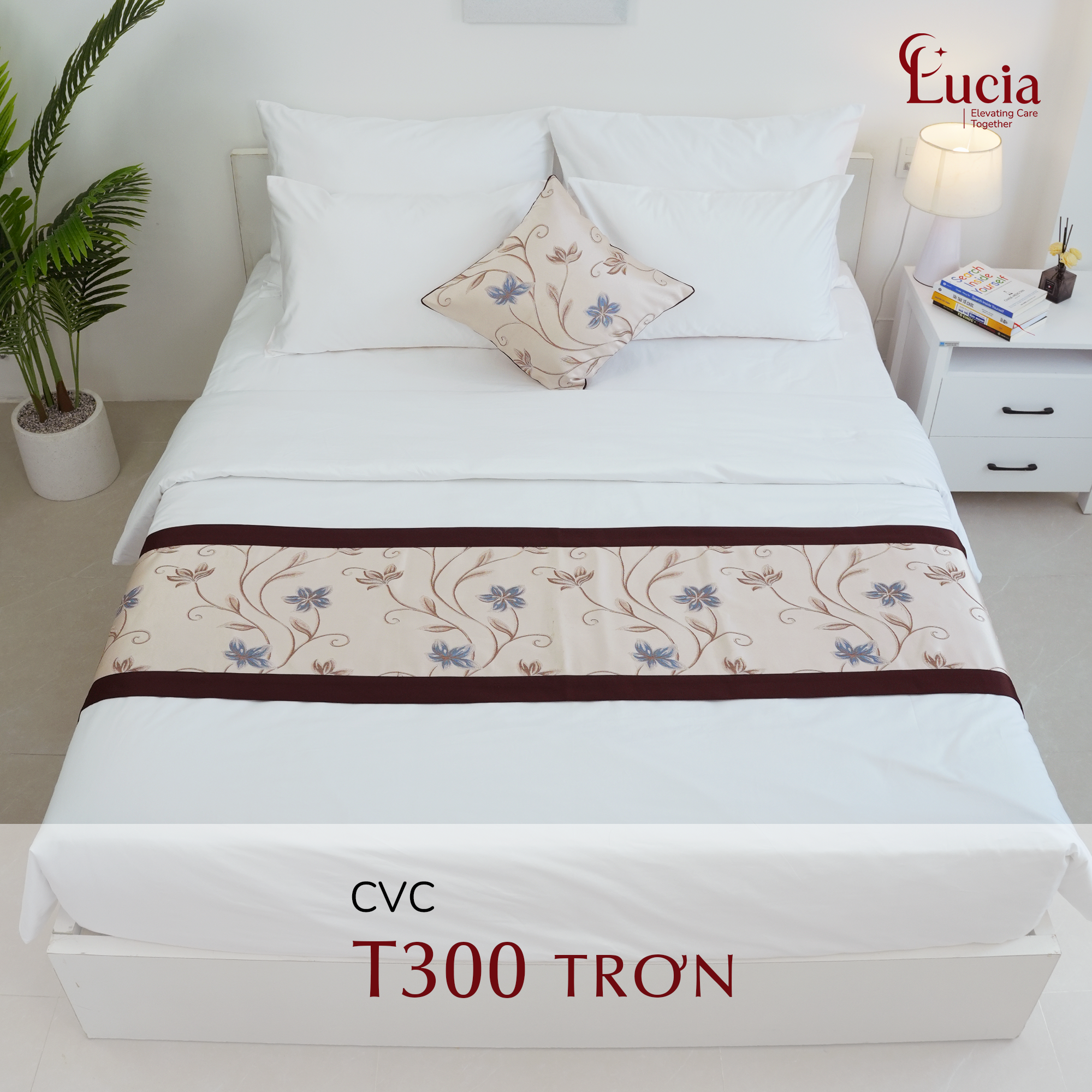 Dành Cho Khách Sạn 2-3 Sao | Chăn Ga Gối Vải CVC T300 Trắng Trơn