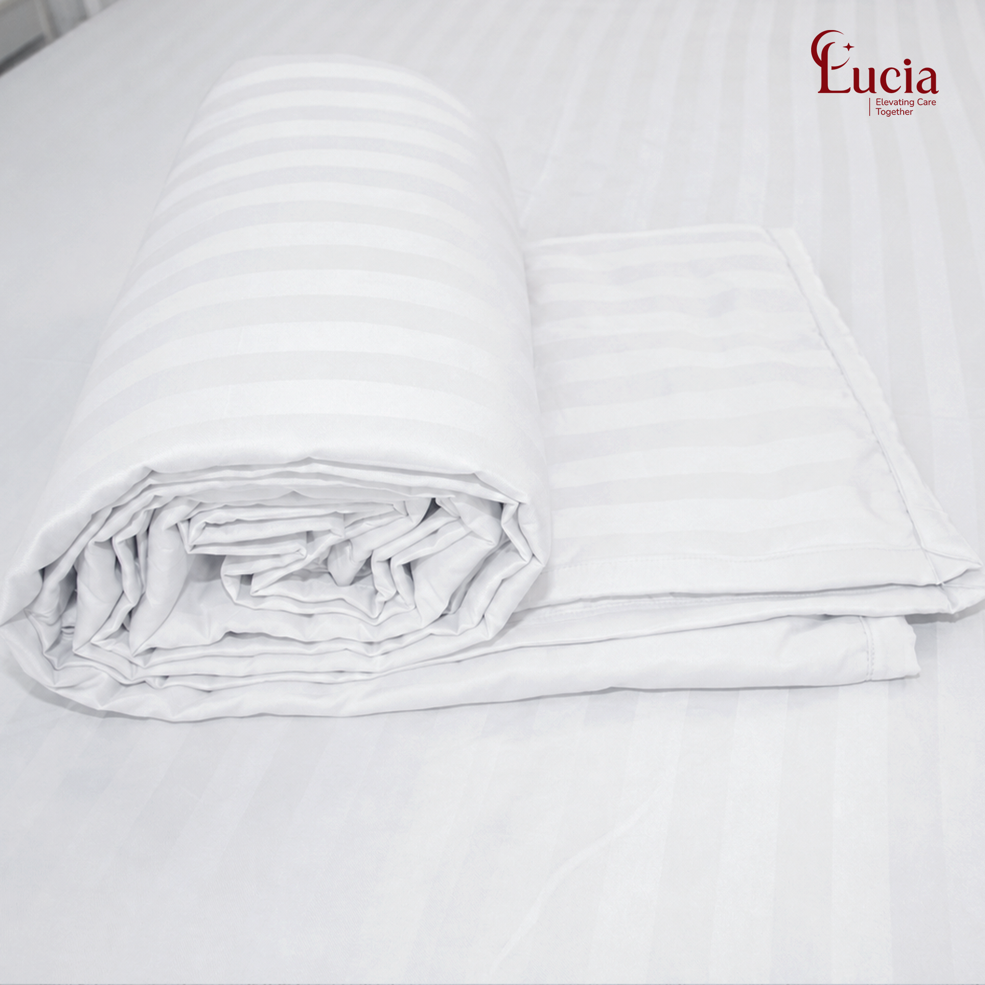 Chăn Ga Homestay – Nhà Nghỉ | Vải Micro Silk Sọc 3cm Màu Trắng - Ảnh 5
