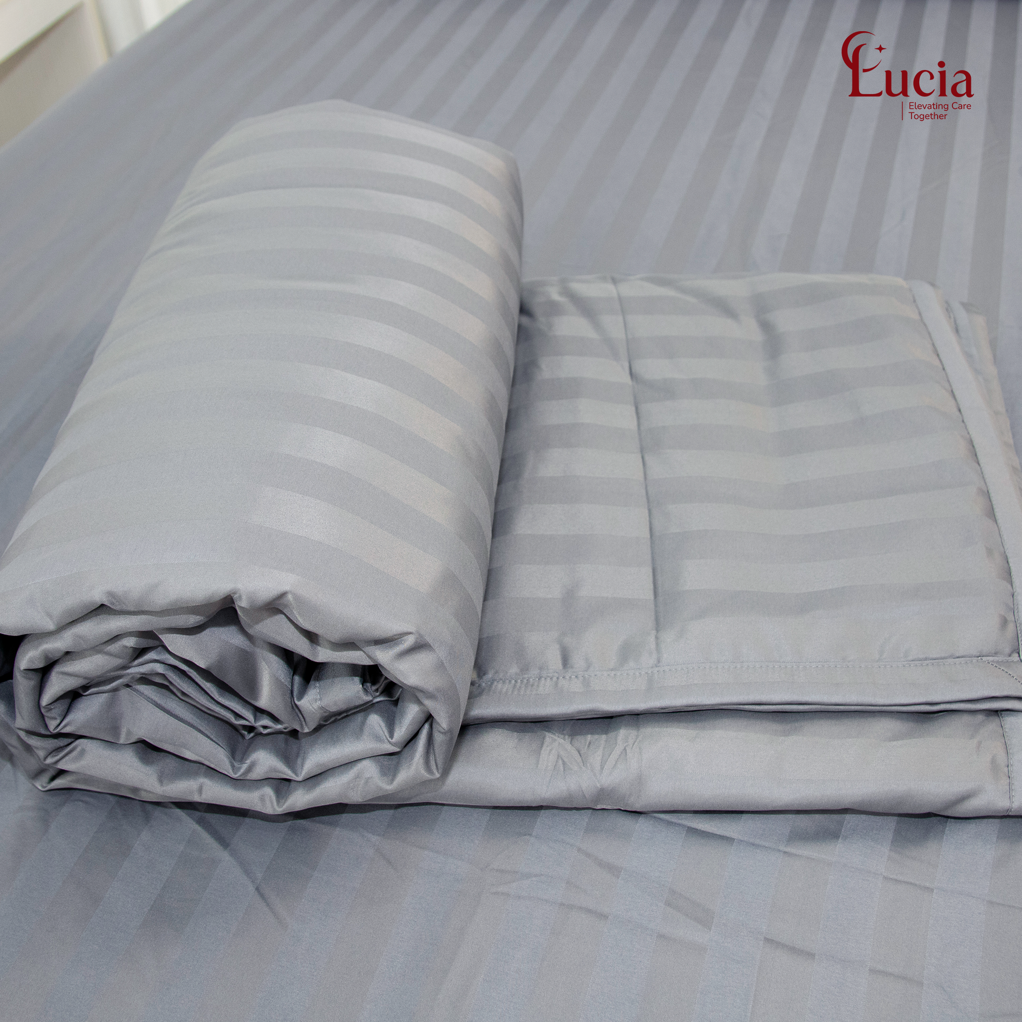Chăn Ga Homestay – Nhà Nghỉ | Vải Micro Silk Sọc 3cm Màu Xám - Ảnh 5