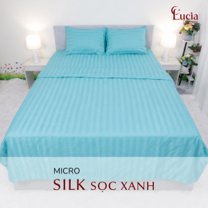 Chăn Ga Homestay – Nhà Nghỉ | Vải Micro Silk Sọc 3cm Màu Xanh