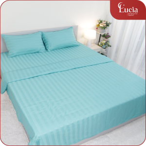 Chăn Ga Homesaty – Nhà Nghỉ | Vải Micro Silk Sọc 3cm màu xanh