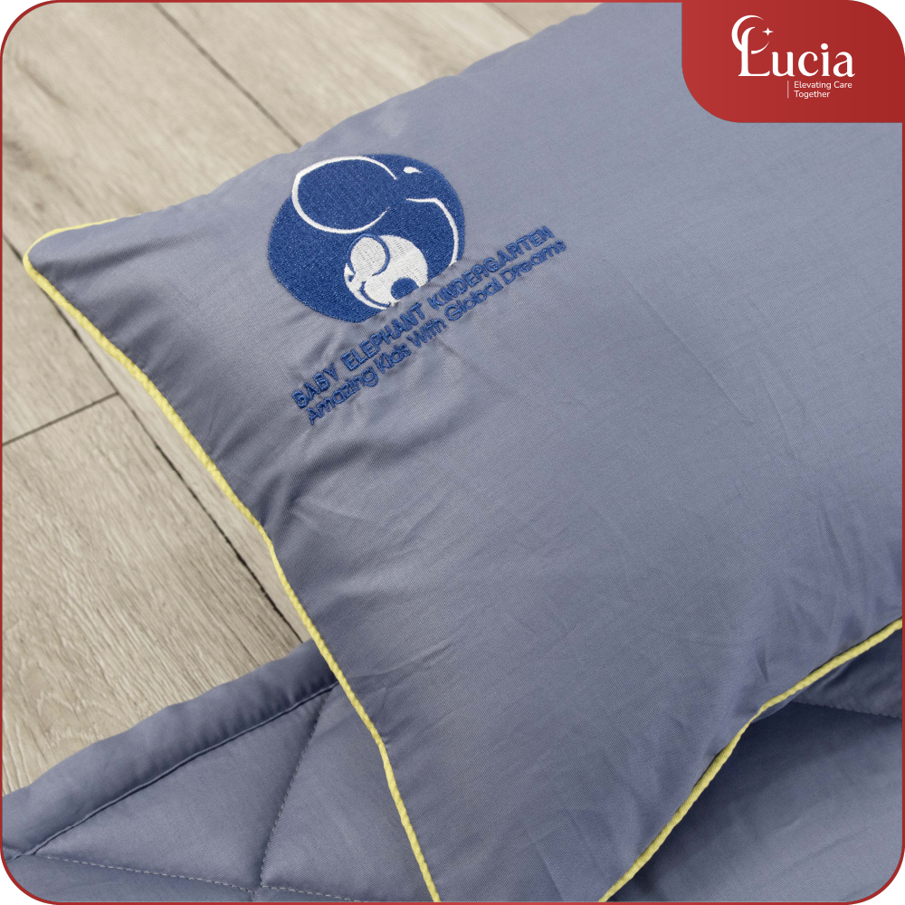 Chăn Gối Trường Học | Cotton Satin Hàn Quốc màu xám xanh - Ảnh 2