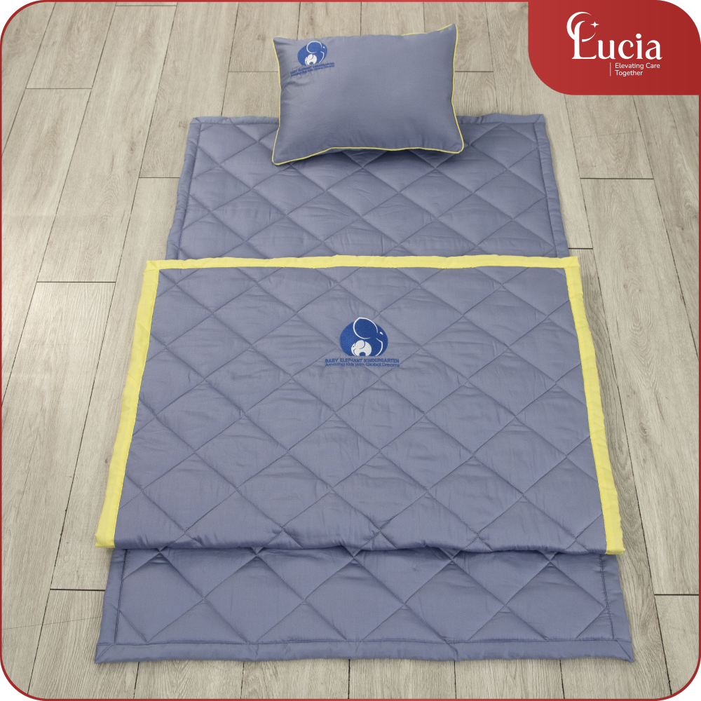 Chăn Gối Trường Học | Cotton Satin Hàn Quốc màu xám xanh