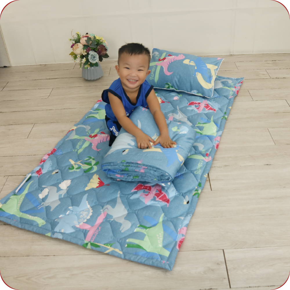 Bộ Chăn Gối Mầm Non | Cotton Satin Hàn Quôc | Khủng Long