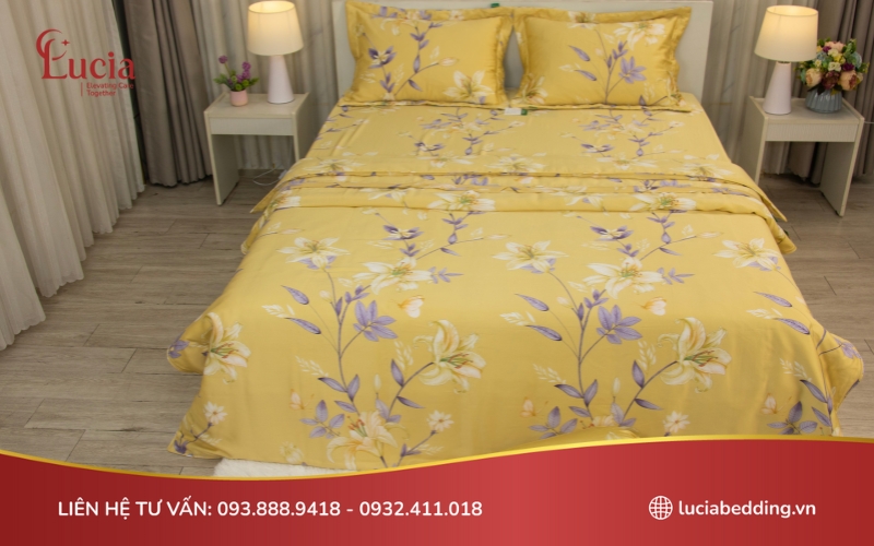 Bộ chăn ga gối lụa satin 60s cao cấp của Lucia Bedding