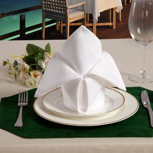 Khăn napkin nhà hàng màu trắng gấp kiểu thanh lịch dùng cho bàn tiệc khách sạn