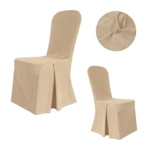 Áo ghế nhà hàng AG005 màu be chân rủ thanh lịch dùng cho khách sạn hội nghị