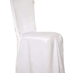 Áo ghế tiệc cưới màu trắng chân rủ mềm thanh lịch dùng cho nhà hàng hội nghị sự kiện