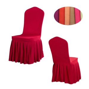 Áo ghế tiệc cưới màu đỏ chân xếp ly nổi bật