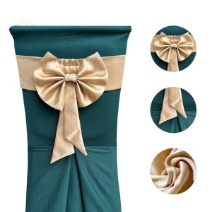 Áo ghế hội nghị màu xanh cổ vịt phối nơ kem sang trọng dùng cho khách sạn sự kiện