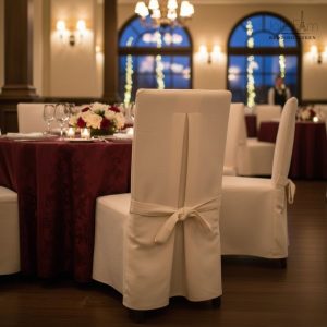 Nơ ghế tiệc cưới màu kem buộc dây thanh lịch dùng cho nhà hàng khách sạn sự kiện